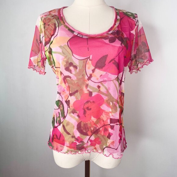 Pink Floral Mesh Shirt - Peruggi Italian Designer Vintage - Picture 9 of 12